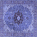 Square Machine Washable Medallion Blue Traditional Rug, wshtr4212blu