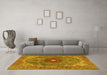 Machine Washable Medallion Yellow Traditional Rug in a Living Room, wshtr4212yw