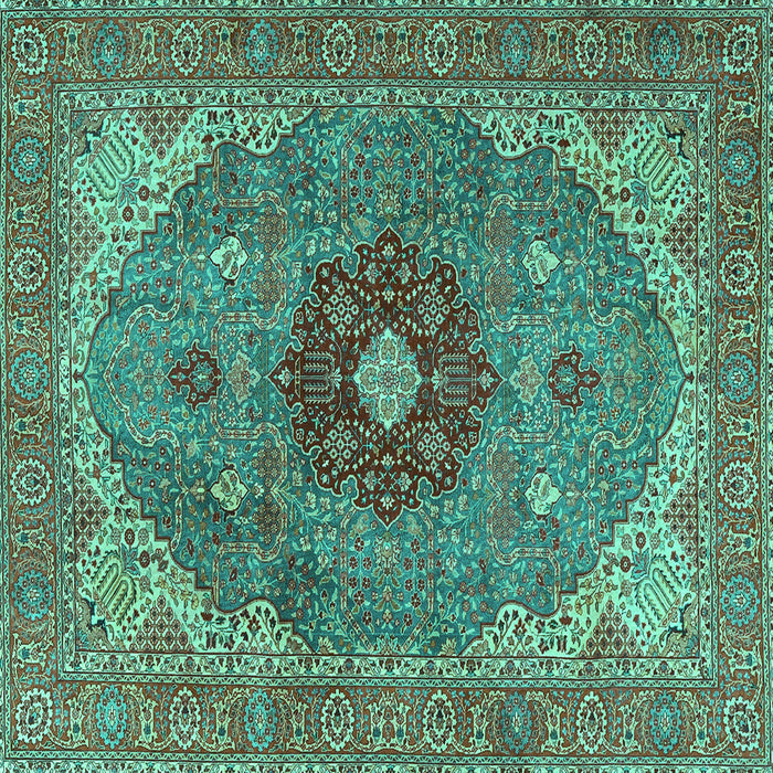 Square Machine Washable Medallion Turquoise Traditional Area Rugs, wshtr4212turq