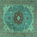 Square Machine Washable Medallion Turquoise Traditional Area Rugs, wshtr4212turq