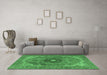 Machine Washable Medallion Emerald Green Traditional Area Rugs in a Living Room,, wshtr4212emgrn