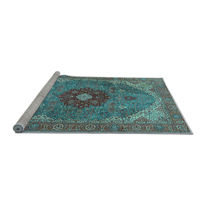 Sideview of Machine Washable Medallion Light Blue Traditional Rug, wshtr4212lblu