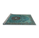 Sideview of Machine Washable Medallion Light Blue Traditional Rug, wshtr4212lblu