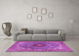 Machine Washable Medallion Purple Traditional Area Rugs in a Living Room, wshtr4212pur