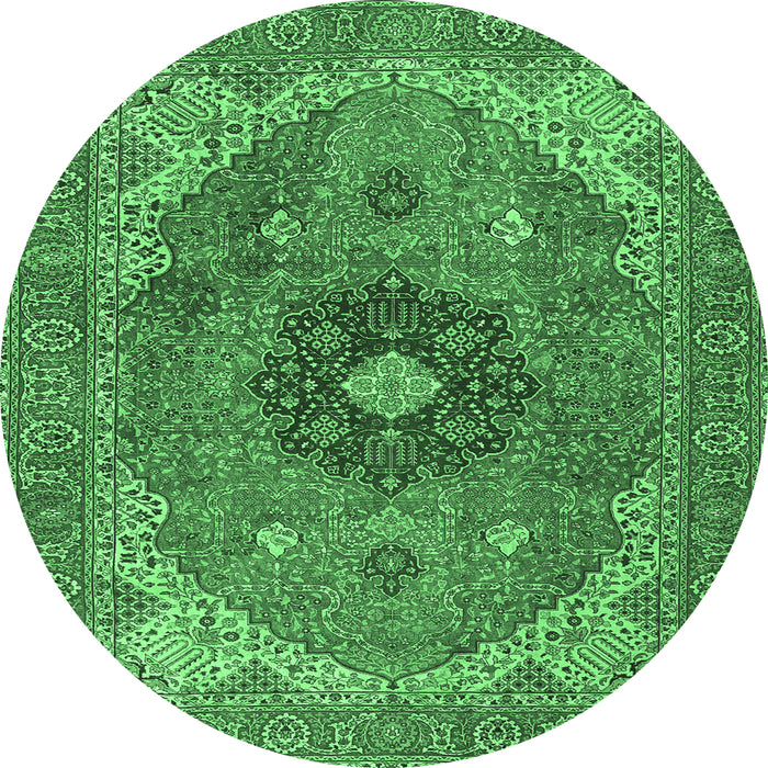Round Machine Washable Medallion Emerald Green Traditional Area Rugs, wshtr4212emgrn