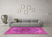 Machine Washable Medallion Pink Traditional Rug in a Living Room, wshtr4212pnk