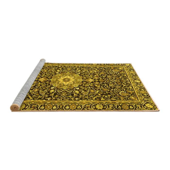 Sideview of Machine Washable Persian Yellow Traditional Rug, wshtr4213yw