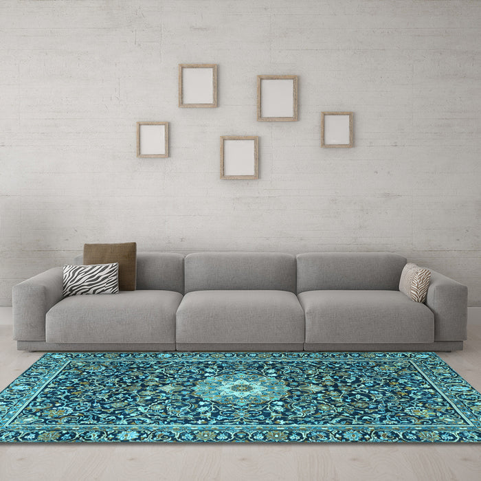 Machine Washable Persian Light Blue Traditional Rug in a Living Room, wshtr4213lblu