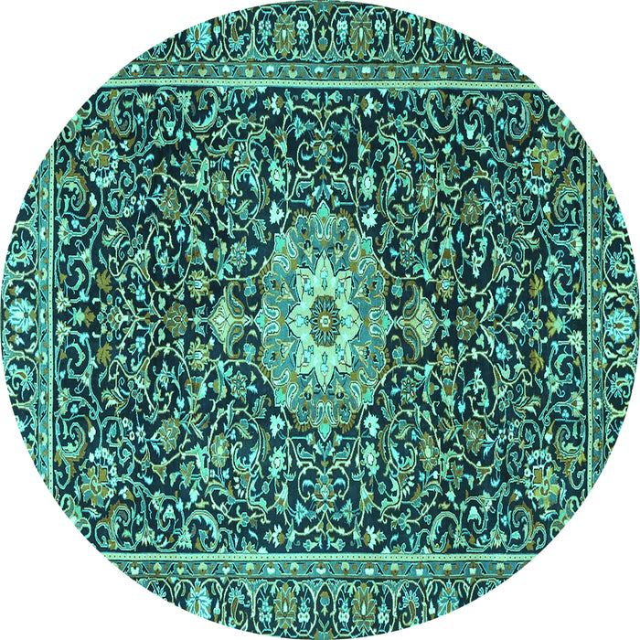 Round Persian Turquoise Traditional Rug, tr4213turq