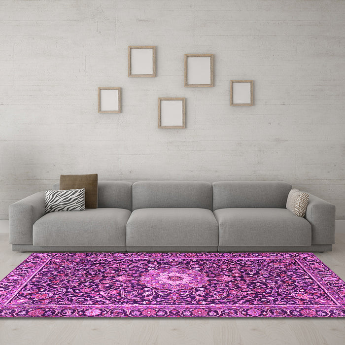 Machine Washable Persian Pink Traditional Rug in a Living Room, wshtr4213pnk