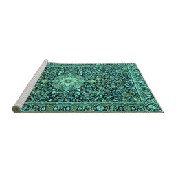 Sideview of Machine Washable Persian Turquoise Traditional Area Rugs, wshtr4213turq