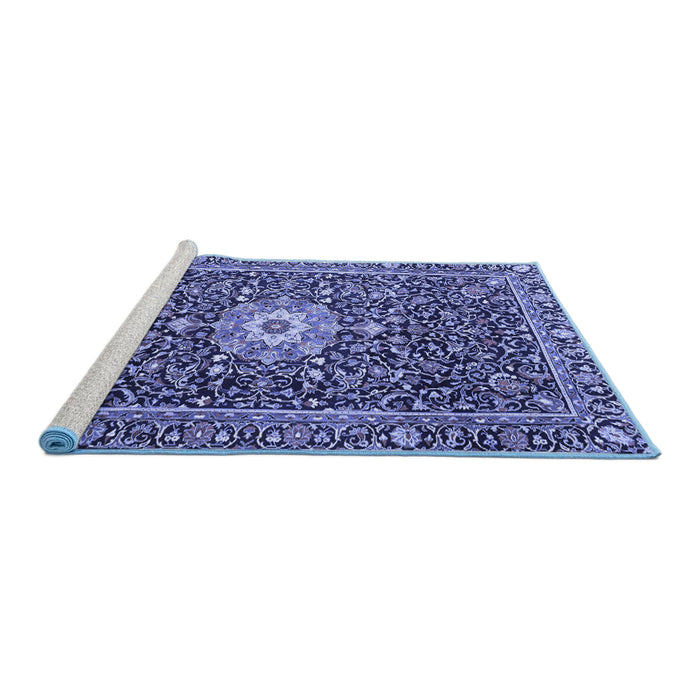 Sideview of Machine Washable Persian Blue Traditional Rug, wshtr4213blu