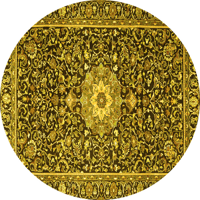 Round Machine Washable Persian Yellow Traditional Rug, wshtr4213yw