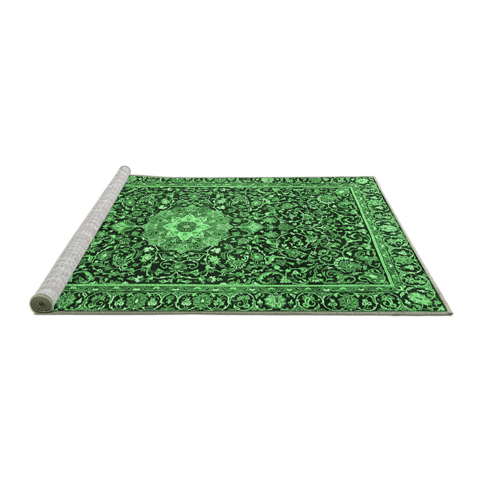 Sideview of Machine Washable Persian Emerald Green Traditional Area Rugs, wshtr4213emgrn