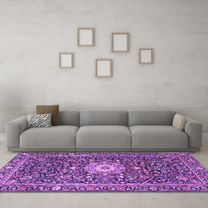 Machine Washable Persian Purple Traditional Area Rugs in a Living Room, wshtr4213pur