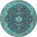 Round Machine Washable Persian Light Blue Traditional Rug, wshtr4214lblu