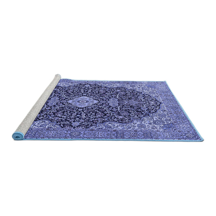 Sideview of Machine Washable Persian Blue Traditional Rug, wshtr4214blu