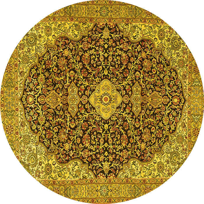 Round Persian Yellow Traditional Rug, tr4214yw
