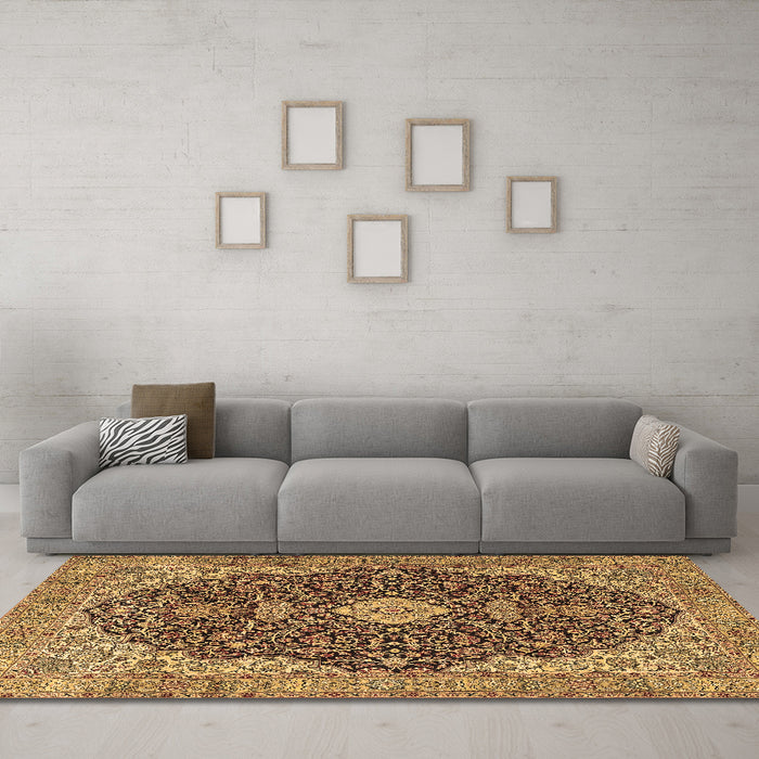 Machine Washable Persian Brown Traditional Rug in a Living Room,, wshtr4214brn