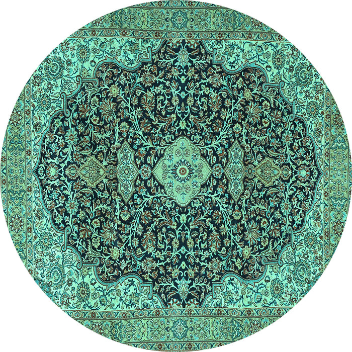 Round Persian Turquoise Traditional Rug, tr4214turq