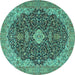 Round Persian Turquoise Traditional Rug, tr4214turq