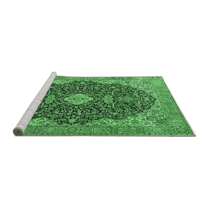 Sideview of Machine Washable Persian Emerald Green Traditional Area Rugs, wshtr4214emgrn