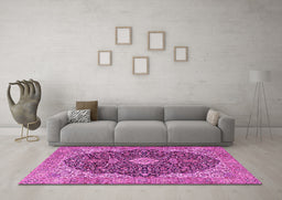 Machine Washable Persian Pink Traditional Rug in a Living Room, wshtr4214pnk