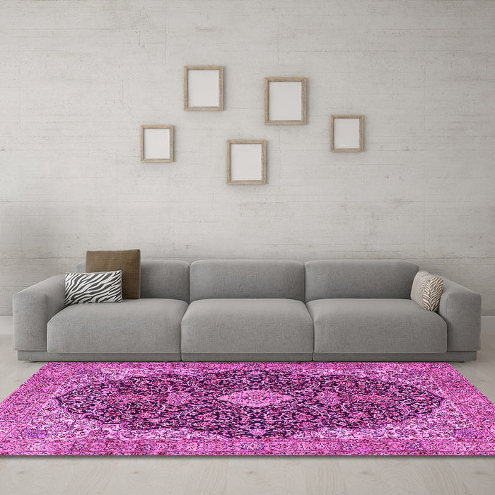 Machine Washable Persian Pink Traditional Rug in a Living Room, wshtr4214pnk