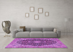 Machine Washable Persian Purple Traditional Area Rugs in a Living Room, wshtr4214pur