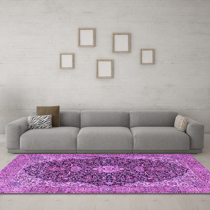 Machine Washable Persian Purple Traditional Area Rugs in a Living Room, wshtr4214pur