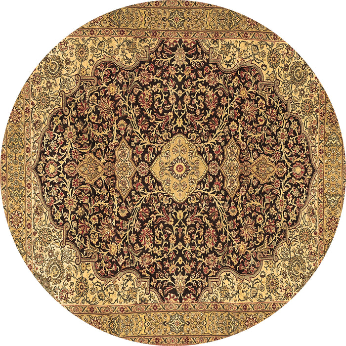 Round Machine Washable Persian Brown Traditional Rug, wshtr4214brn