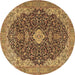 Round Machine Washable Persian Brown Traditional Rug, wshtr4214brn