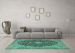 Machine Washable Persian Turquoise Traditional Area Rugs in a Living Room,, wshtr4214turq