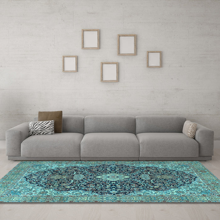 Machine Washable Persian Light Blue Traditional Rug in a Living Room, wshtr4214lblu
