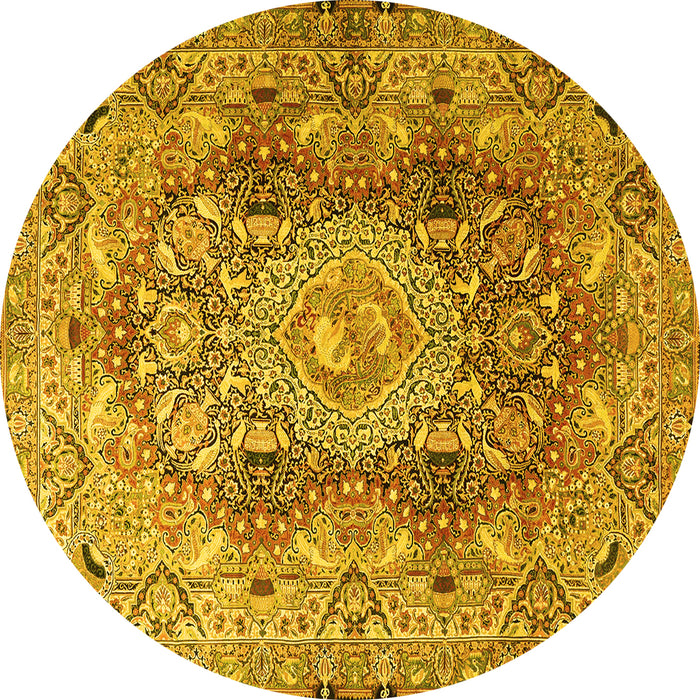 Round Machine Washable Persian Yellow Traditional Rug, wshtr4215yw