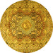 Round Machine Washable Persian Yellow Traditional Rug, wshtr4215yw