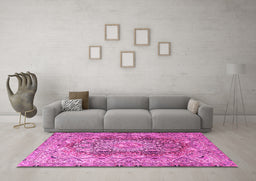 Machine Washable Persian Pink Traditional Rug in a Living Room, wshtr4215pnk