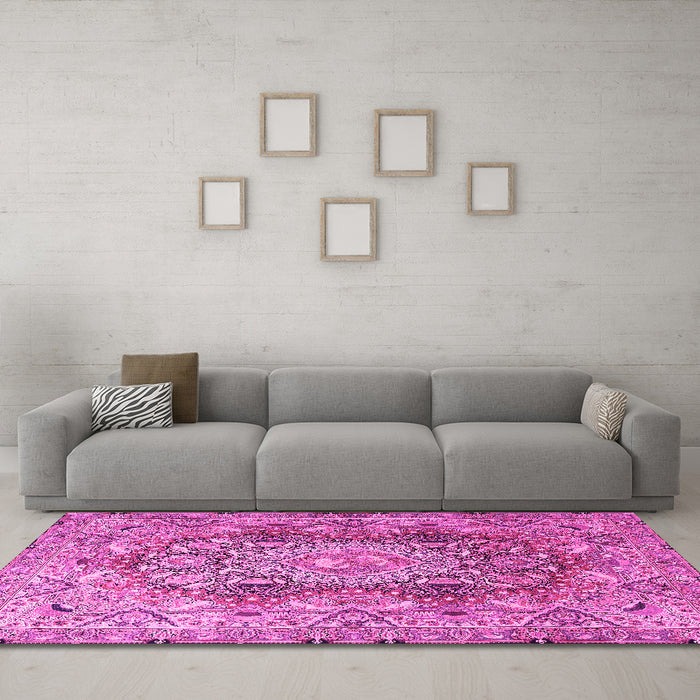 Machine Washable Persian Pink Traditional Rug in a Living Room, wshtr4215pnk