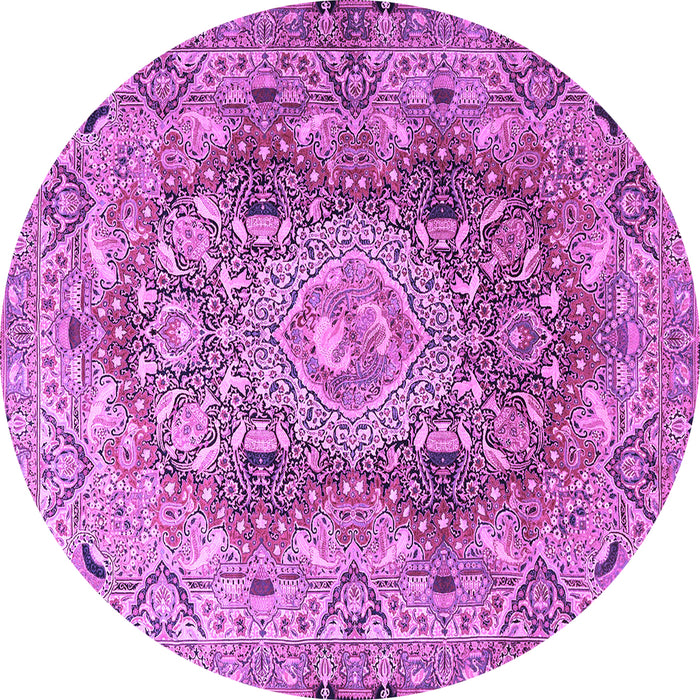 Round Machine Washable Persian Purple Traditional Area Rugs, wshtr4215pur