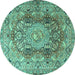 Round Persian Turquoise Traditional Rug, tr4215turq