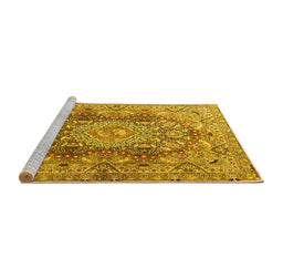 Sideview of Machine Washable Persian Yellow Traditional Rug, wshtr4215yw