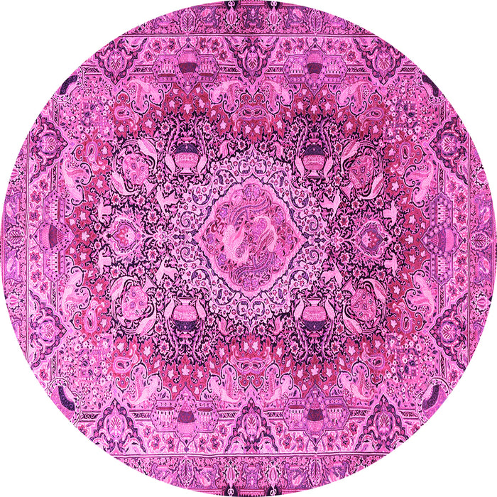 Round Machine Washable Persian Pink Traditional Rug, wshtr4215pnk