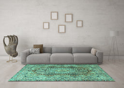 Machine Washable Persian Turquoise Traditional Area Rugs in a Living Room,, wshtr4215turq