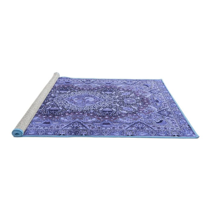 Sideview of Machine Washable Persian Blue Traditional Rug, wshtr4215blu