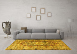 Machine Washable Persian Yellow Traditional Rug in a Living Room, wshtr4215yw