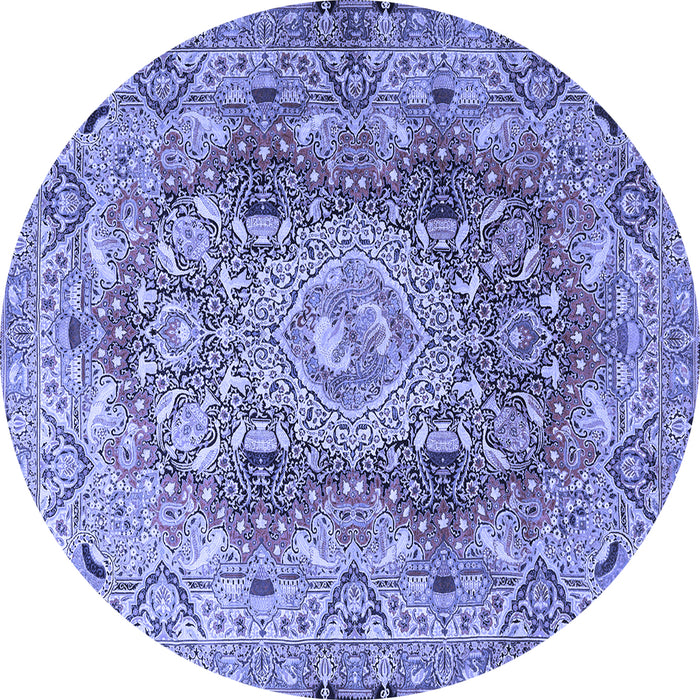 Round Machine Washable Persian Blue Traditional Rug, wshtr4215blu