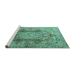 Sideview of Machine Washable Persian Turquoise Traditional Area Rugs, wshtr4215turq