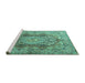 Sideview of Machine Washable Persian Turquoise Traditional Area Rugs, wshtr4215turq