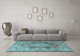 Machine Washable Persian Light Blue Traditional Rug in a Living Room, wshtr4215lblu