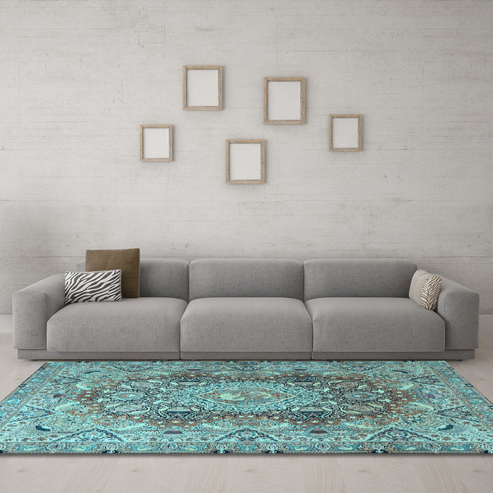 Machine Washable Persian Light Blue Traditional Rug in a Living Room, wshtr4215lblu